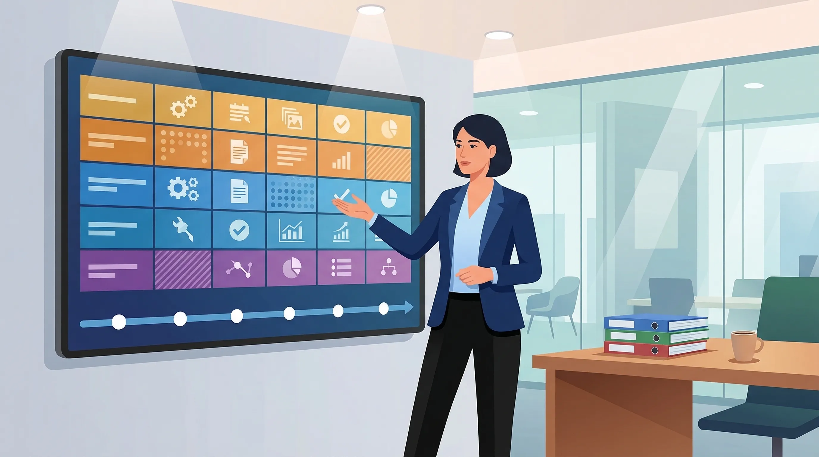 Compliance officer reviewing an AI literacy training matrix on a screen