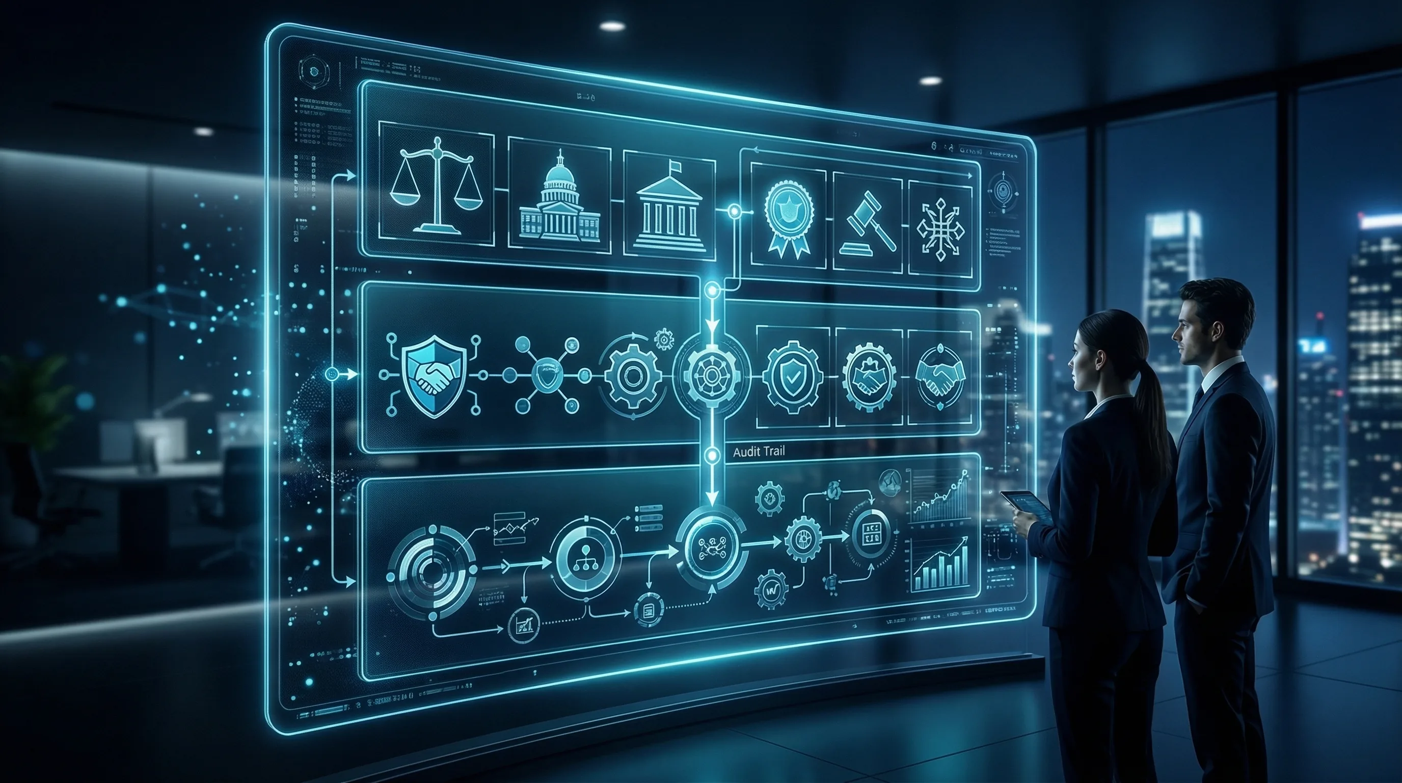 Executive compliance dashboard separating binding Article 50 legal duties from voluntary code provisions for AI-generated content marking and labelling