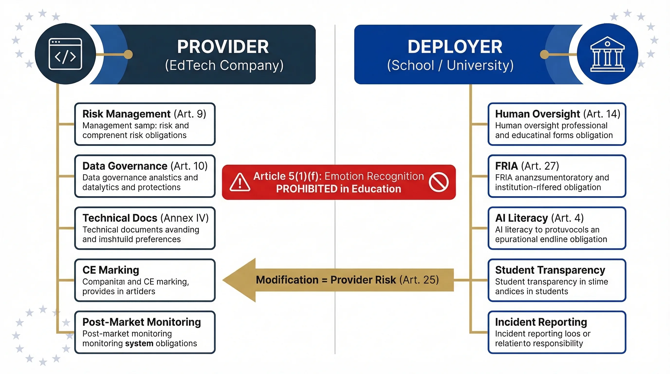 Education AI classification decision tree showing Annex III Area 3 categories for admissions, grading, placement and proctoring