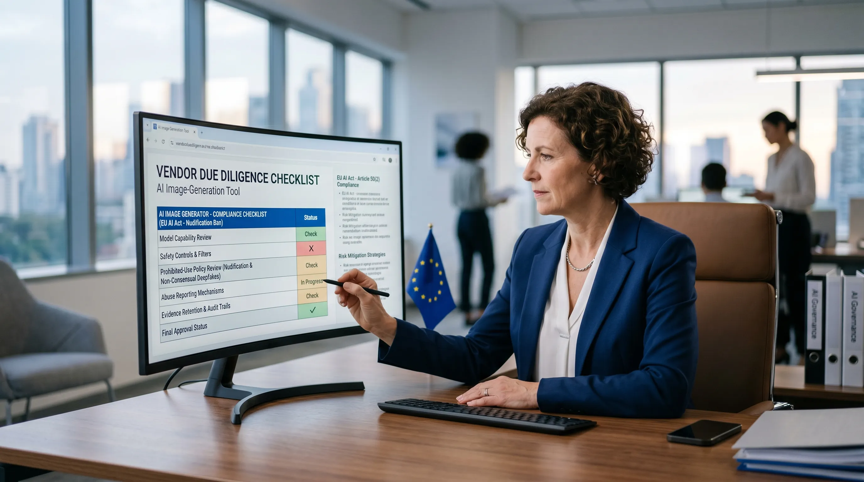 Vendor due diligence checklist for AI image-generation tools showing safety controls abuse reporting evidence retention and prohibited-use review