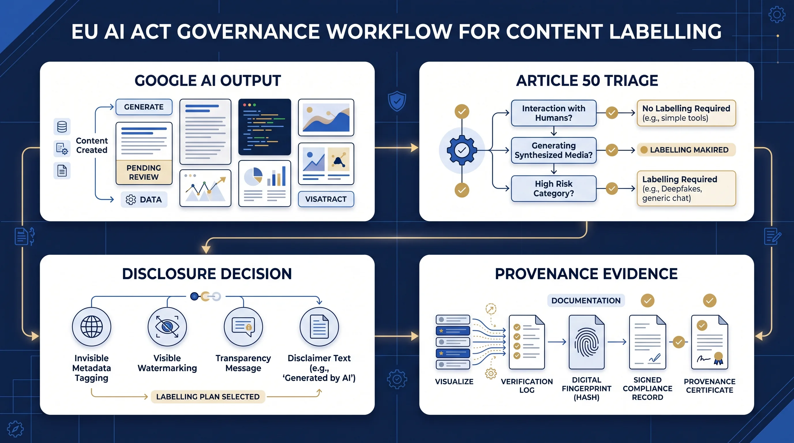 Google AI Article 50 content labelling checker workflow for disclosure review and provenance evidence