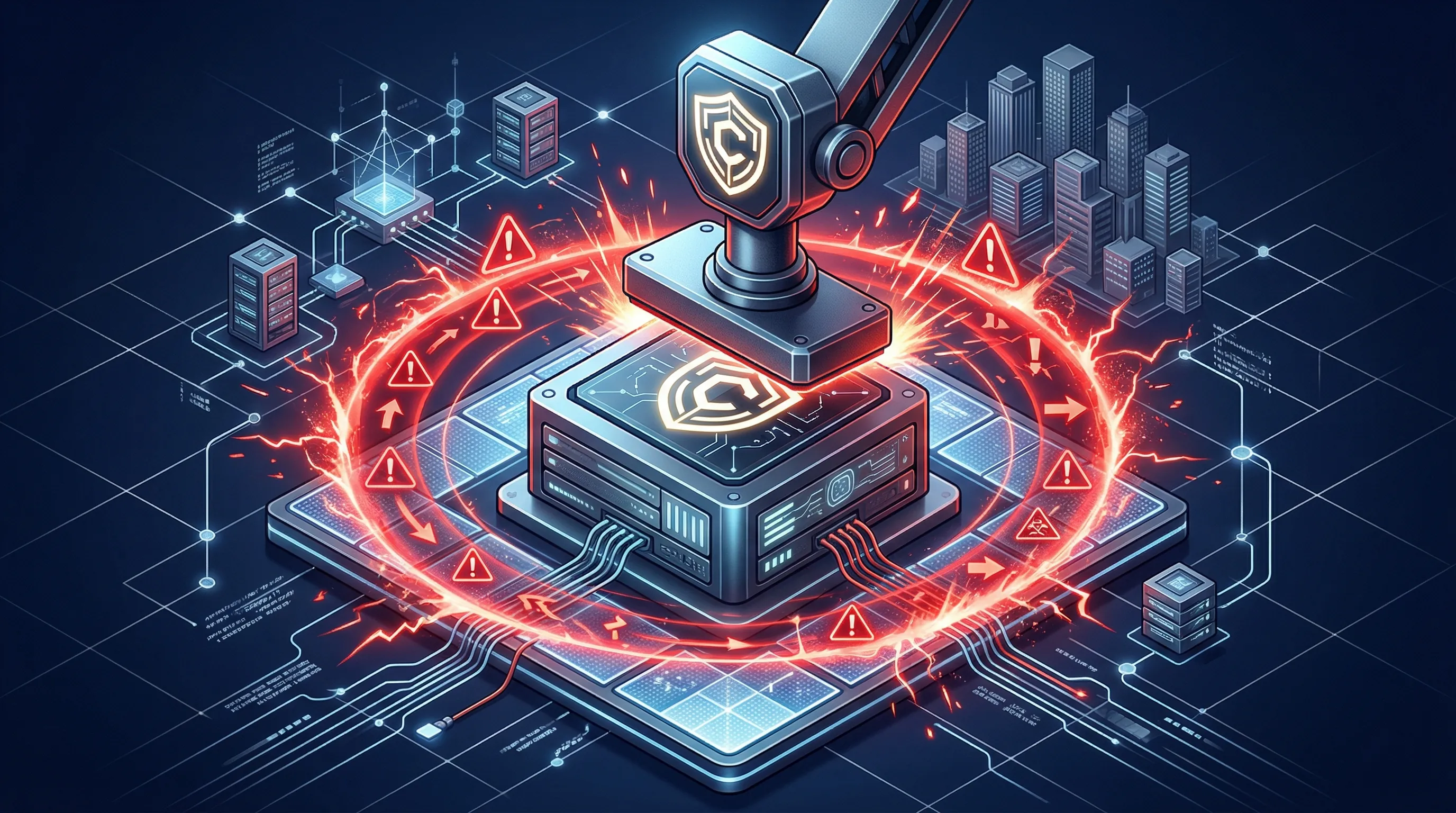 Conceptual illustration of a third-party AI model being stamped with a corporate logo, triggering a red regulatory liability warning ring