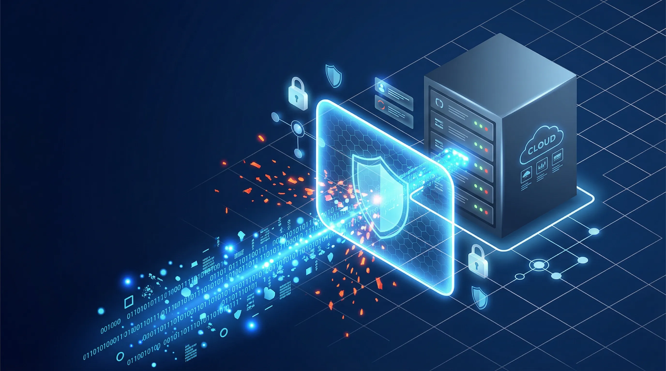 3D illustration of a corporate data pipeline being filtered and blocked from external AI vendor ingestion